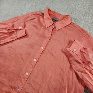 J Jill Linen Shirt Women Small Love Essential Peach Orange Button Up Luxury